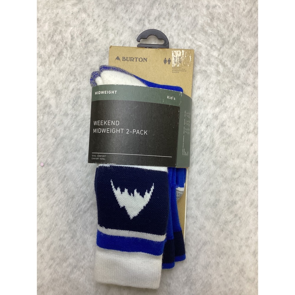 Burton Kids Weekend Midweight 2-Pack Snowboard Socks Blue White‎ Size S/M
